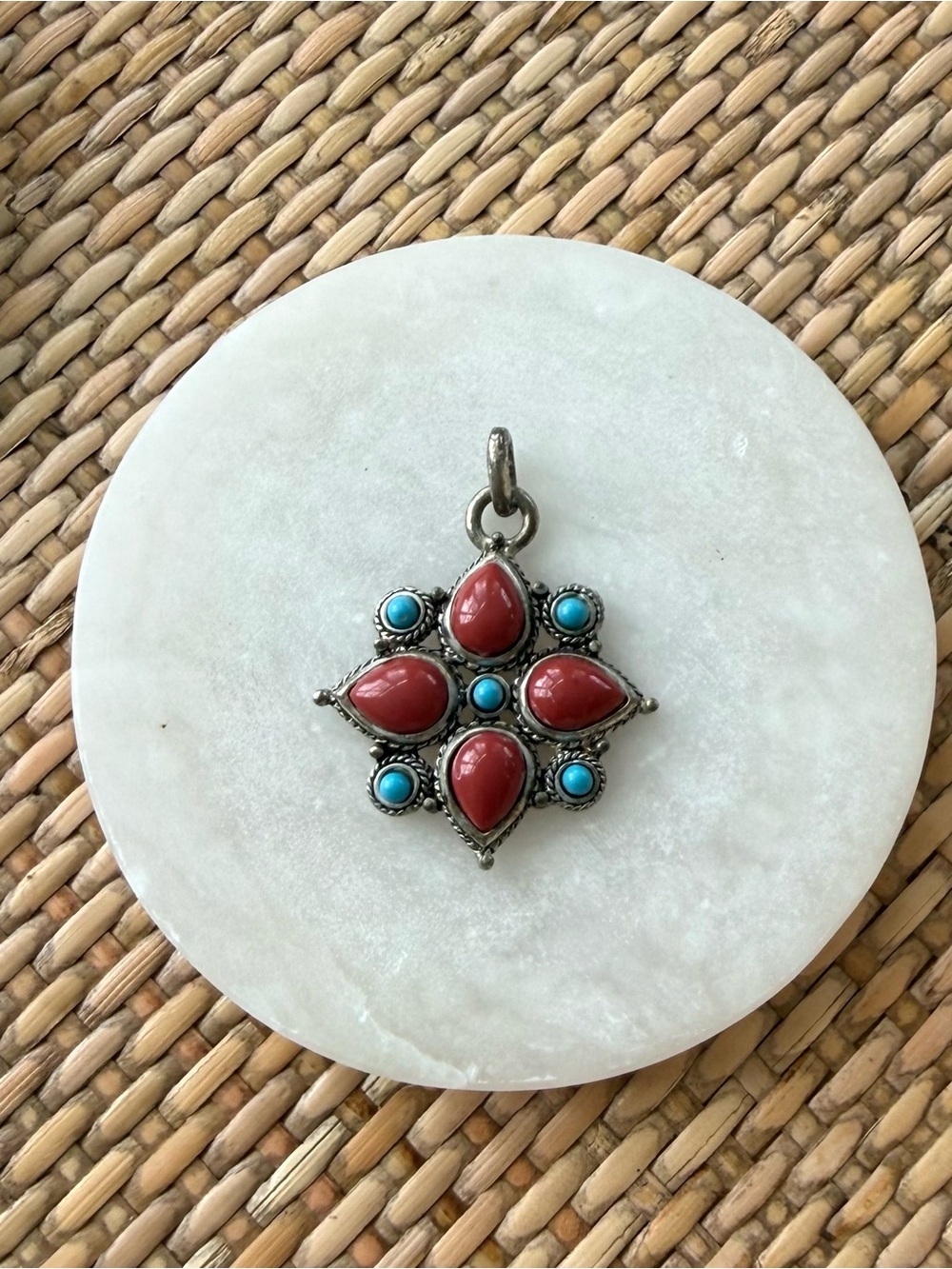 Vintage Pendant Turquoise and Coral